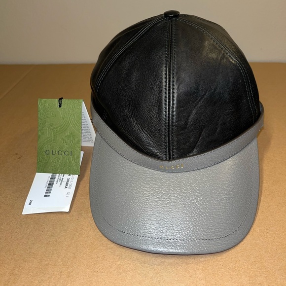Authentic Gucci Diana Black and Gray Leather Baseball Cap size Large - Picture 1 of 13